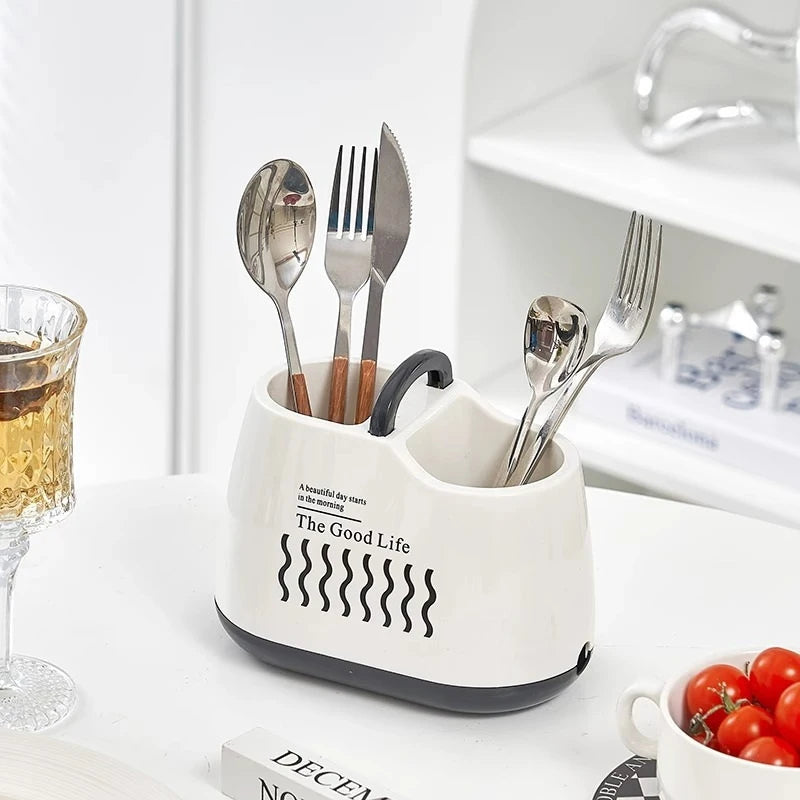 Kitchen Utensil Cutlery Storage With 2 Compartments Organizer Holder Silverware Caddy Chopsticks And Spoon Storage Flatware Rack