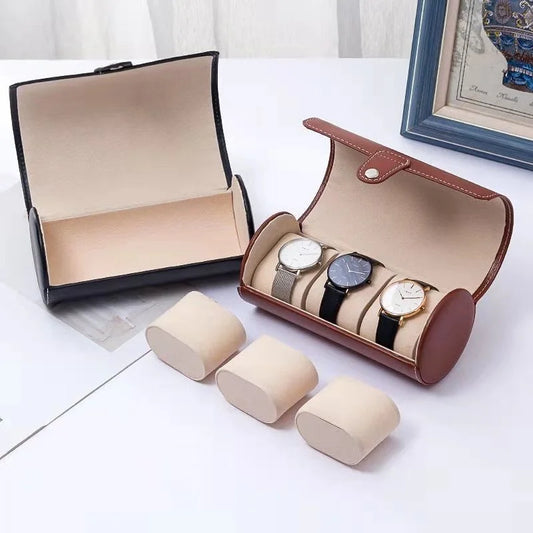 WellZone Light And Handy Portable 2/3/4 Slots Black/Brown Leather Watch Case Zipper Watch Box Gift