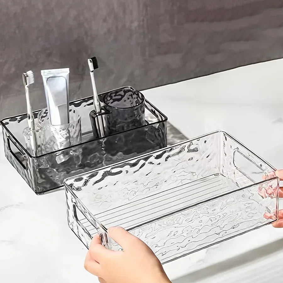 Glacier Patterned Cosmetics Storage Box, Light Luxury and High Beauty Bathroom Desktop Organizer Box, Plastic Storage Basket