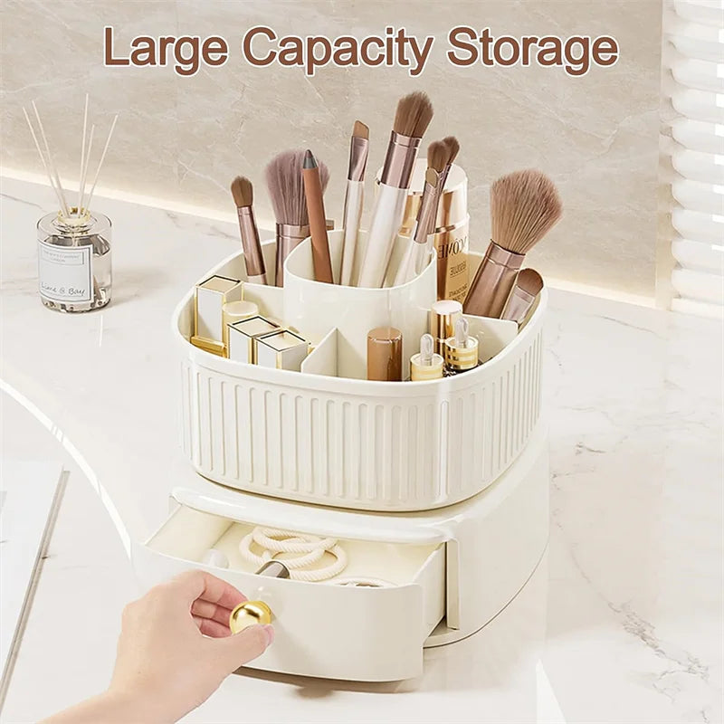 360° Rotating Makeup Brushes Holder with Drawer 5 Slot Makeup Brushes Lipstick Storage Box Desktop Cosmetics Tools arrange Box