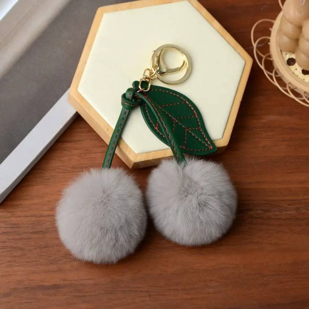 Cherry Plush Toy Keychain Otter Rabbit Hair Kawaii Cartoon Keychain Colorful Fluffy Women's Bag Pendant Backpack Car Key Pendant