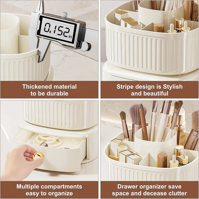 360° Rotating Makeup Brushes Holder with Drawer 5 Slot Makeup Brushes Lipstick Storage Box Desktop Cosmetics Tools arrange Box