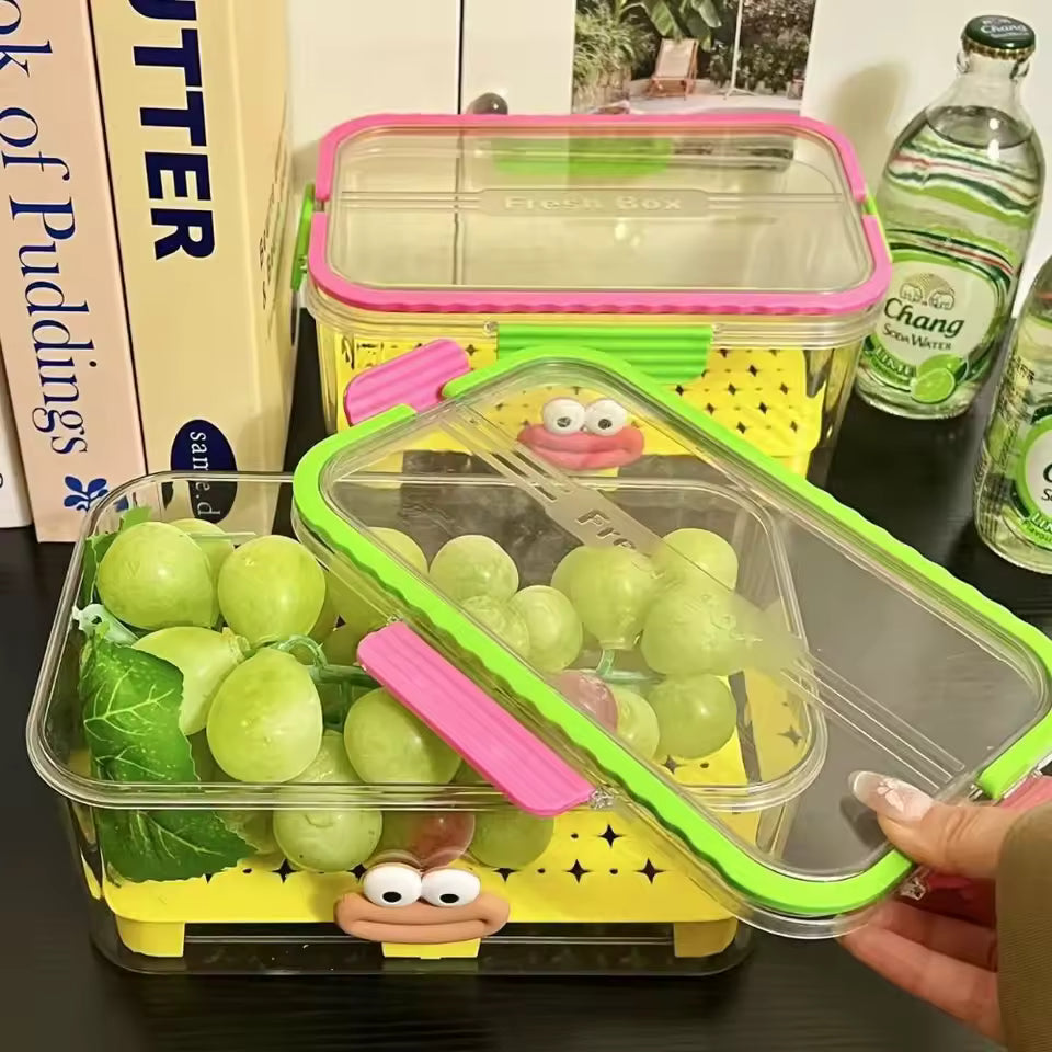 Sealed Food Storage Container Save Space Portable Refrigerator Storage Box with Lid Large Capacity Drain Basket with Handle