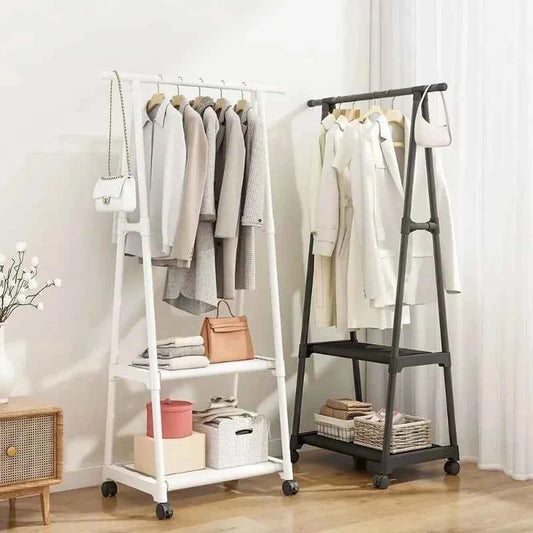 Household Simple Hanging Clothes Rack Bedroom Mobile Clothes Hanger With Wheel Simple Portable Floor Triangle Hangers Shelves