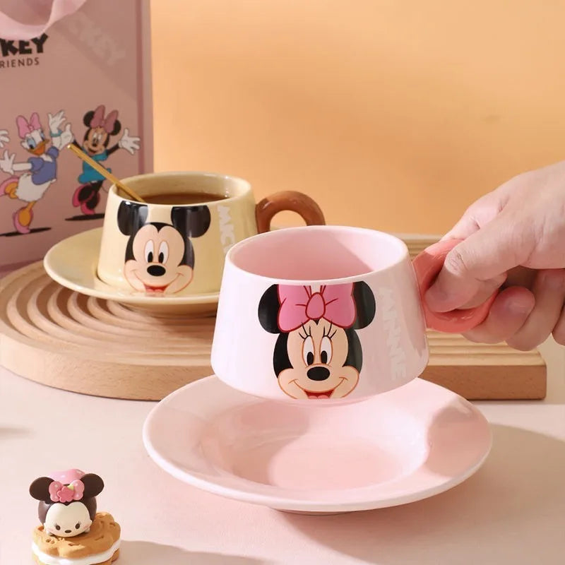 Disney Cartoon Animation Mickey Mouse Ceramic Coffee Cup Practical Gift for Girls High-end Home Drinking Cup and Saucer Set