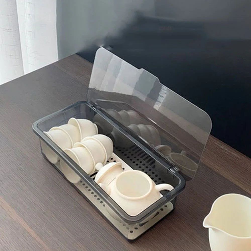 1PCS Tea Set Storage Box Transparent Plastic Desk Storage Box Drawer Organizer Small Things Home Storage Chopstick Storage Box