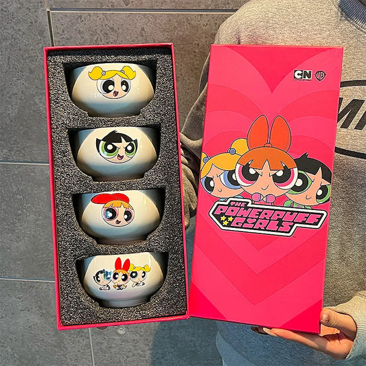 New The Powerpuff Girls Ceramic Bowl Cute Tableware Set Cartoon Pattern Rice Bowl Home Gift Box Set With Handheld Gift