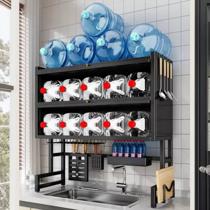 Kitchen sink drain rack double layer dishwasher sink countertop dustproof chopsticks tube knife cupboard