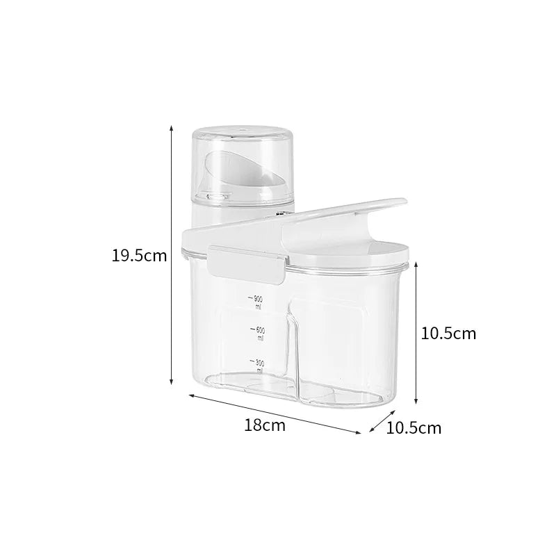 Multi-Size Airtight Storage Jars with Measuring Scale And Record Date–Clear PP+PET Containers for Detergents Pet Food Dry Goods