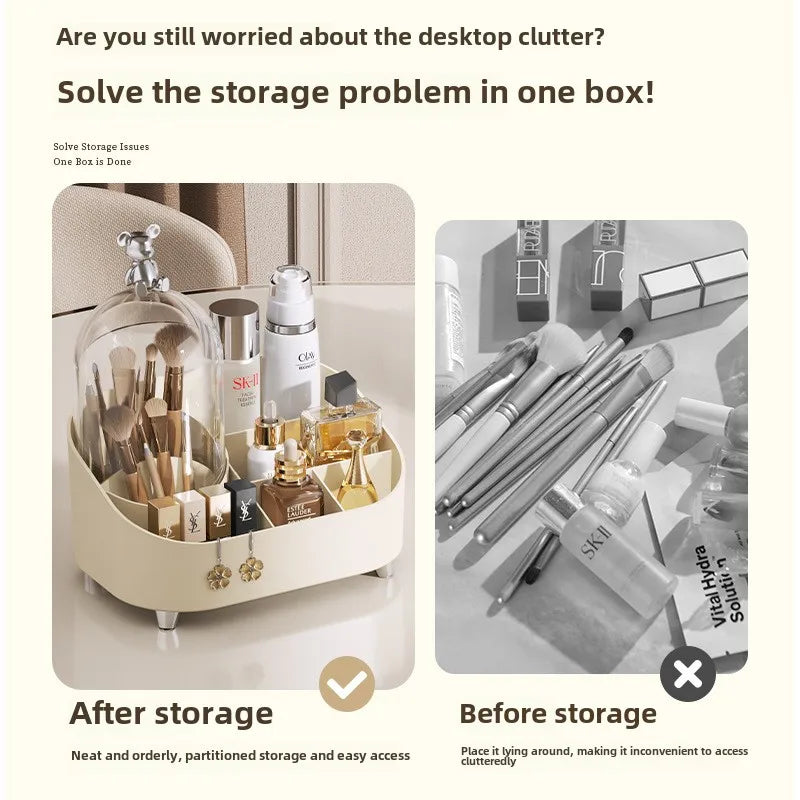 Large Capacity Makeup Organizer with Lid Desktop Skincare Storage Box Cosmetic Brush Eyebrow Pencil Holder Organizer for Vanity