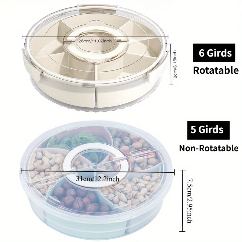 1pc Portable Snack Tray,Heavy-Duty Clear,with 360° Rotating Base, Spill-Proof Lid & Handles,Space-Saving Organizer fo rhom