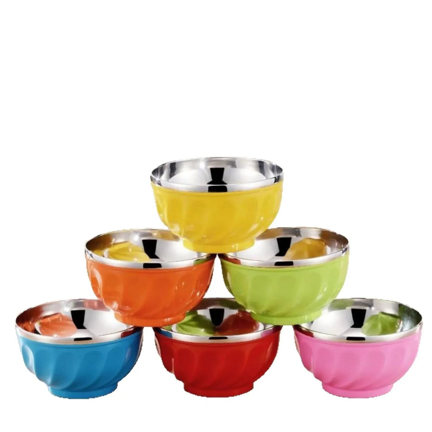 Colorful Anti-Fall Heat-Resistant Stainless Steel Bowls round Shape Instant Noodles Bowls Children's Bowls Double Layer Insulati