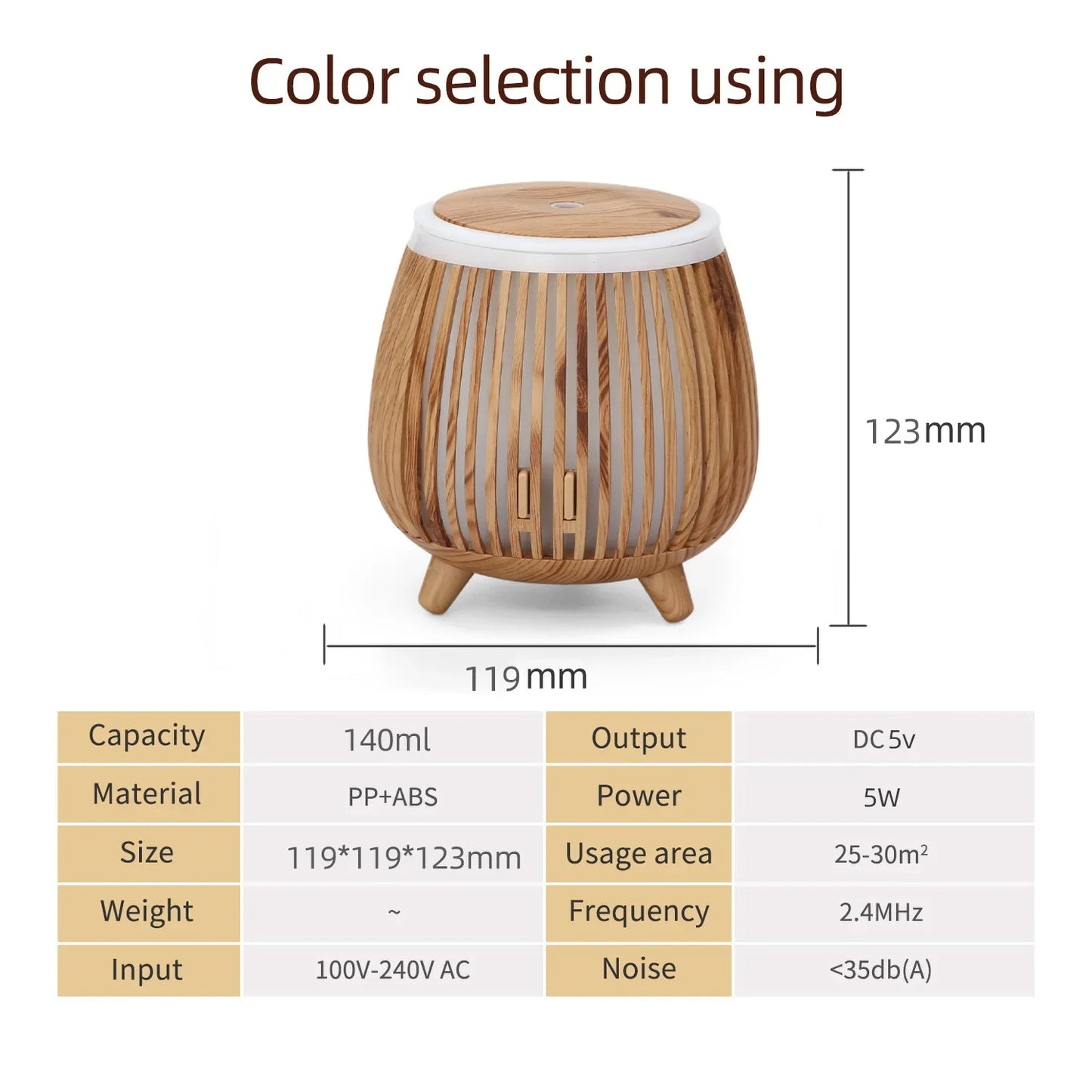Ultrasonic Air Humidifier 140ml Essential Oil Diffuser 7 Color LED Lights Continuous Spray Table Lamp for Home, Office