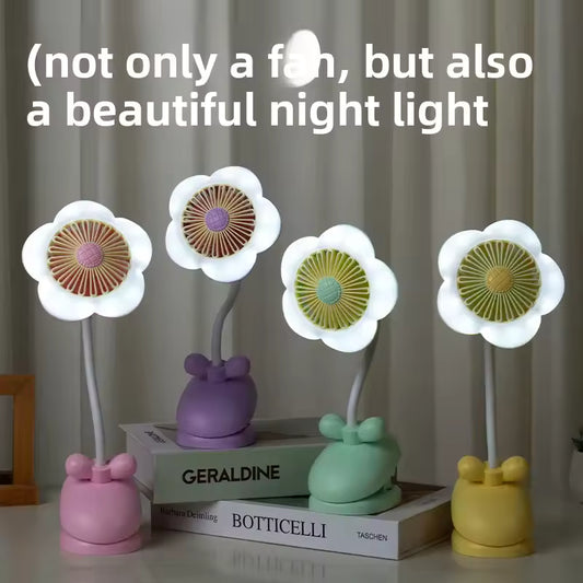 Flower Shaped Mini USB Desktop Fan with Night Light Clip on Design for Office Charging Summer Air Conditioner Household Applianc