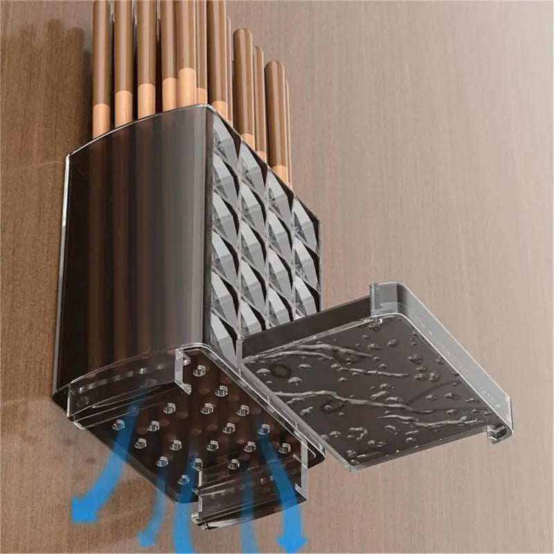 Drillable Storage Rack Wall-Mounted Storage Boxes Kitchen Chopsticks Spoon Drain Rack Self-Adhesive Bathroom Cosmetics Holder
