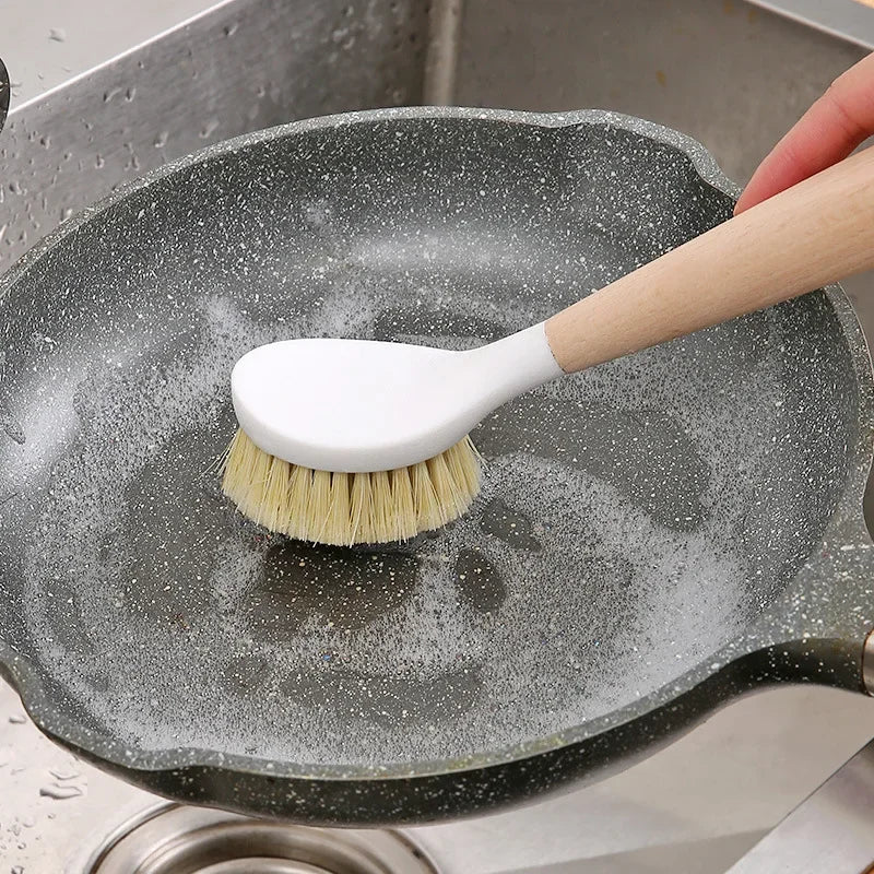 Long Handle Kitchen Cleaning Brush Non-Stick Oil Scouring Pot Brush No Scratch Pot Scrubber Handle for Home Use