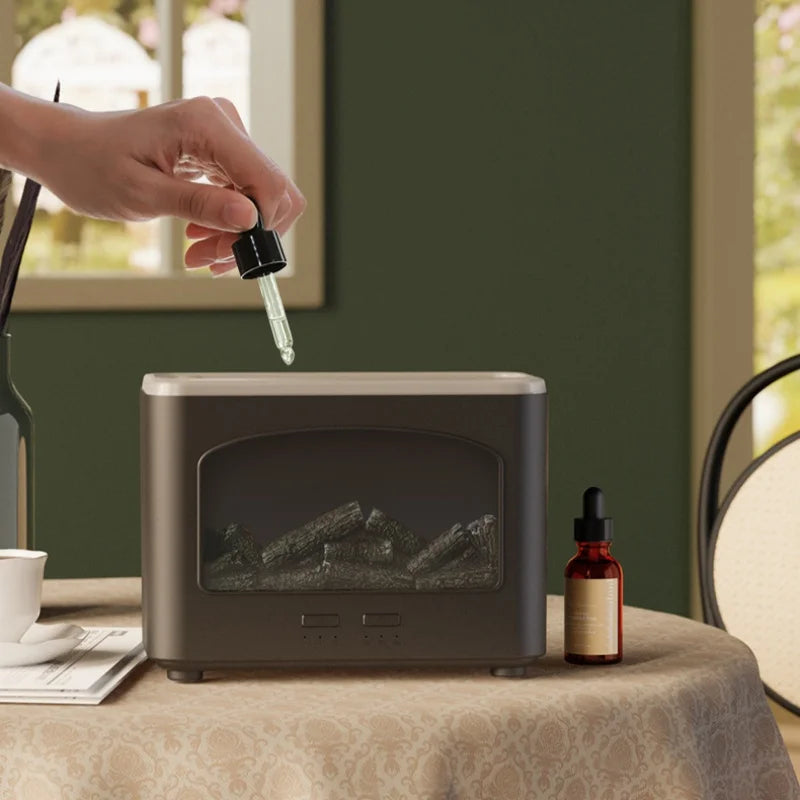 New Desktop Simulation Fireplace Flame Aromatherapy Machine Ultrasonic Timed Humidifier Creative Atomizer birthday Gifts