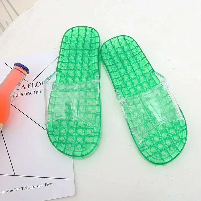 Bathroom Slippers For Men And Women Home Use Non-Slip Hollow Out Draining Shoe Bottom Massage Couple Soft Crystal Slippers Whole