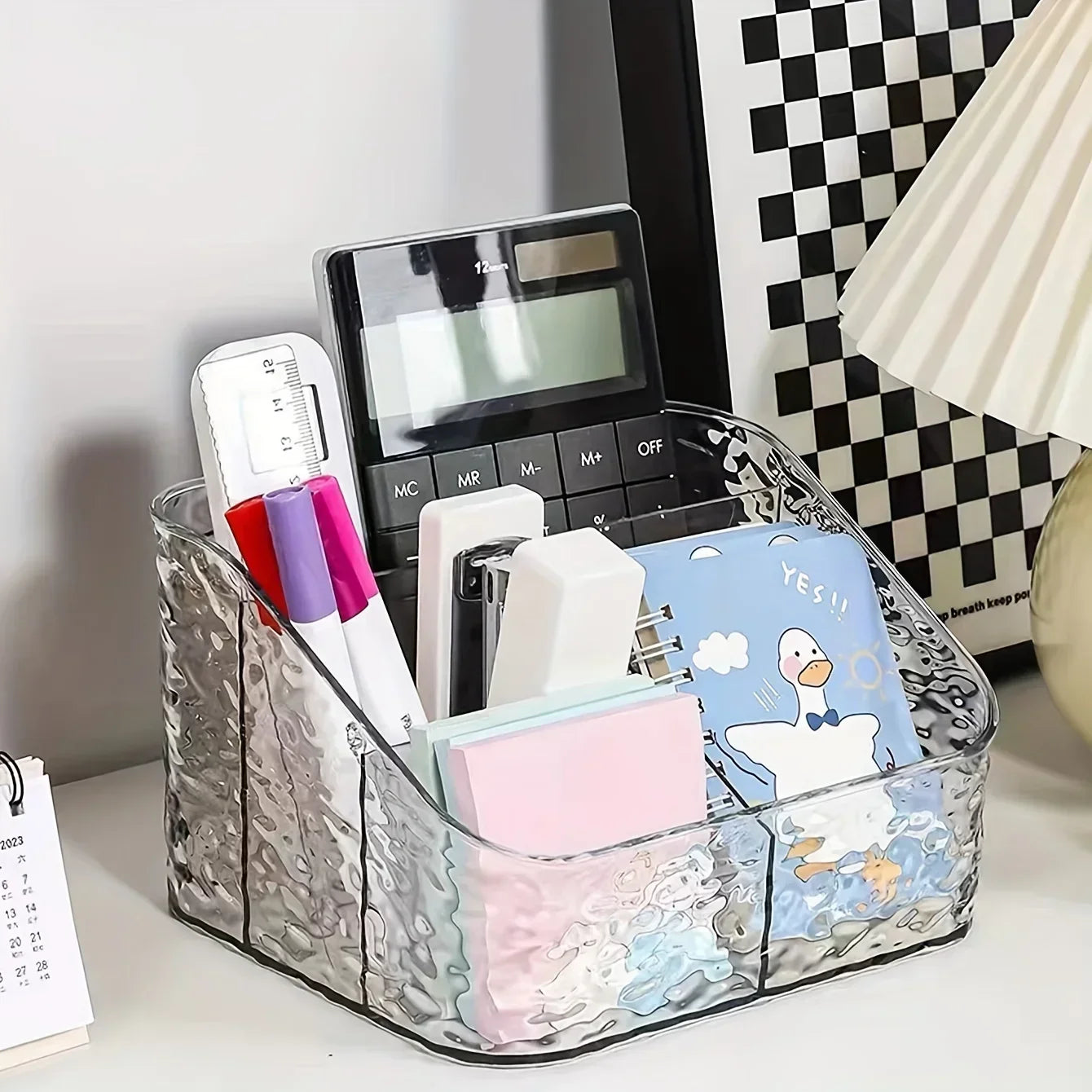 4-Compartment Acrylic Cosmetic Storage Organizer Transparent Makeup and Skincare Product Holder, Office Desk Stationery Box