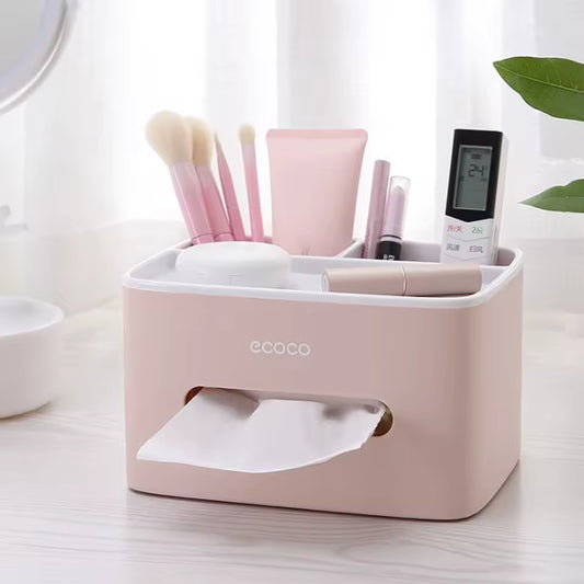 Nordic Style Tissue Paper Holder Box 2 Compartments Waterproof Desktop Storage Box Dustproof Non Slip Double Layer Tissue Box