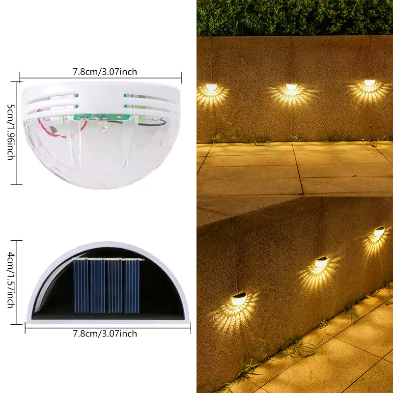 2PCS Outdoor Solar Fench Garden Waterproof Lights Round Lighting Effect Decorative Wall Lamps