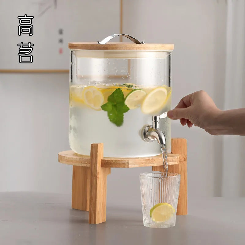 Large Capacity Cold Bucket with Faucet Commercial Hotel Beverage Bucket Lemonade Container Cold Kettle Glass