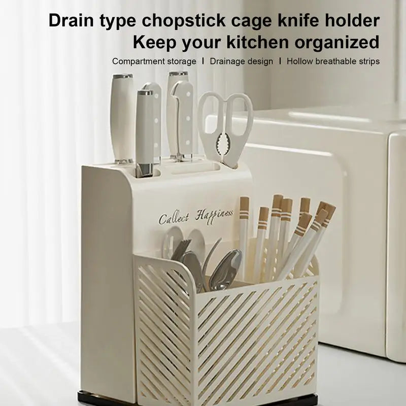 Kitchen Countertop Cutlery Holder Kitchen Utensil Organizer Rack Knife Holder Fork Spoon Chopsticks Tube With Drain