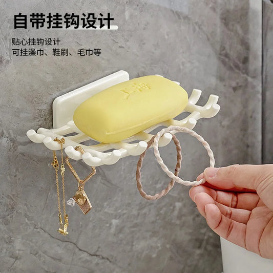 Wall Mounted No-Punch Soap Holder Grid Soap Dish Soap Box Sponge Dish Bathroom Accessories Soap Dishes Self Adhesive