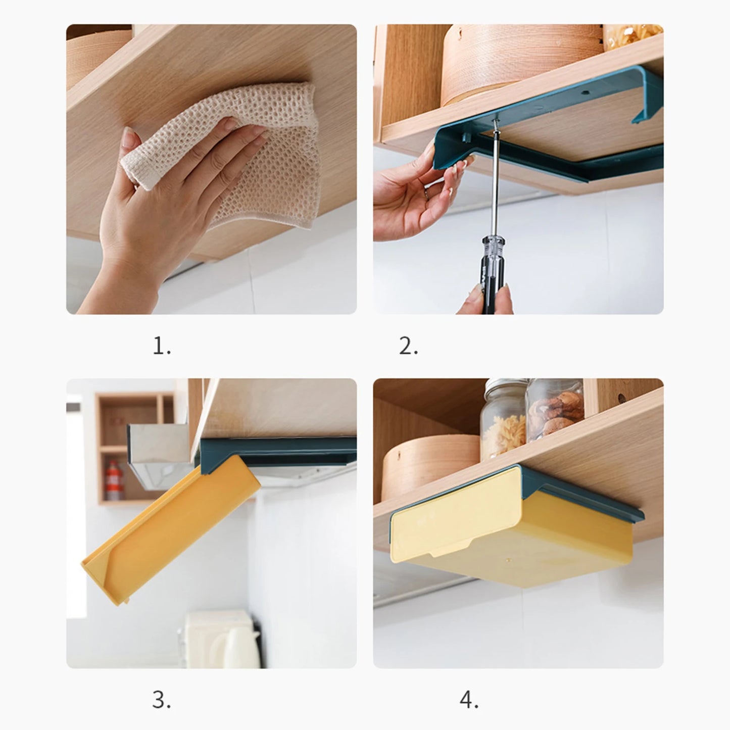 Plastic Under Desk Drawer Pull Down Under Cabinet Drawer Kitchen Organization Easy to Install Office Storage Box