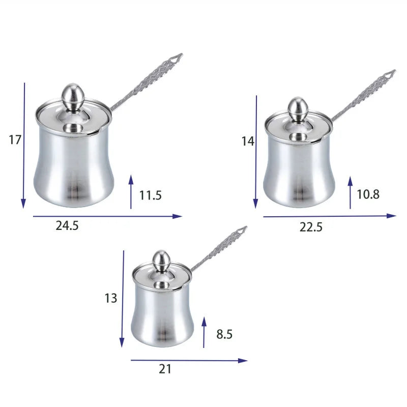 280ml/560ml/760ml Turkish Coffee Pot Butter Melting Pot Stainless Steel Long Handle Coffee Milk Frothing Pitcher Kitchen Tools