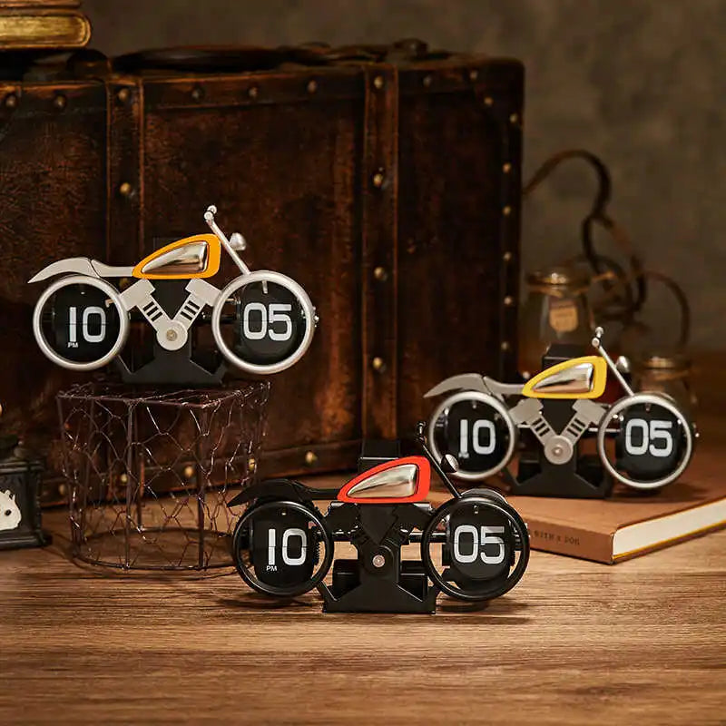 Vintage Motorcycle Flip Clock Silent Mechanical Table Clock Industrial Desk Decor Premium Automatic Number Display Unique Gifts
