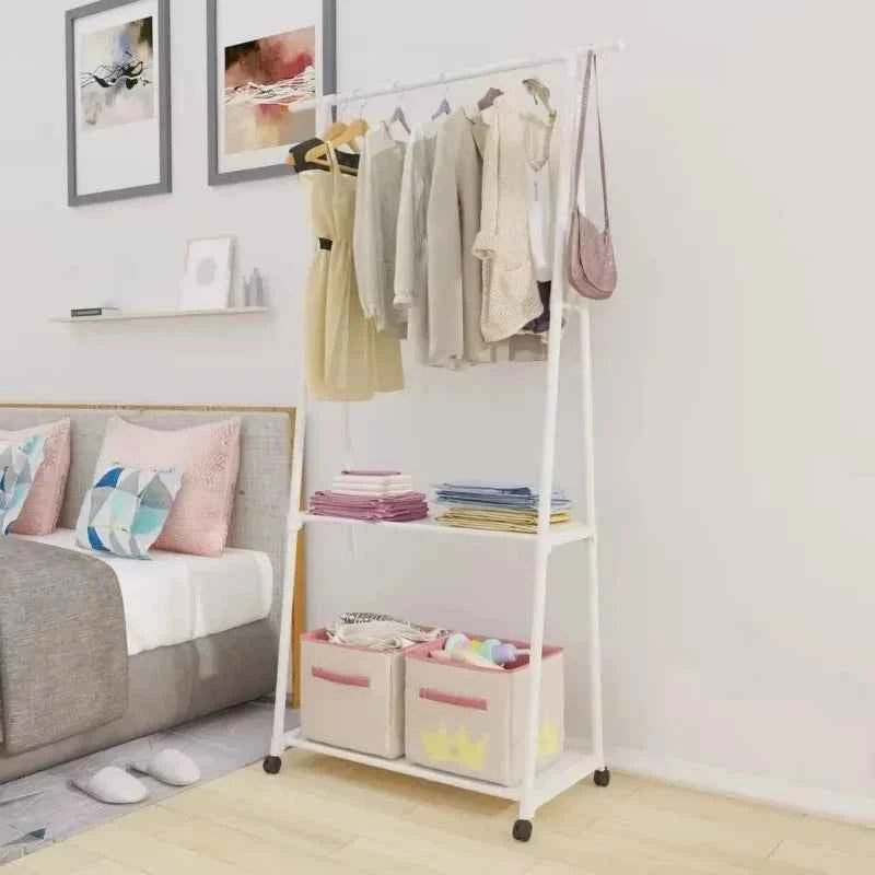 Household Simple Hanging Clothes Rack Bedroom Mobile Clothes Hanger With Wheel Simple Portable Floor Triangle Hangers Shelves