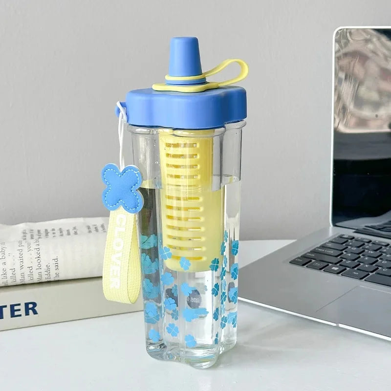 Large Capacity Portable Plastic Straw Cup for Afternoon Tea Flower Tea Women's Style Color Collision Tea Water Separation Cup