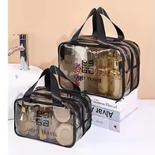 New Transparent Cosmetic Bag PVC Women Double-layer Makeup Bag Beauty Case Travel essentials cosmetic organizer Storage Wash Bag