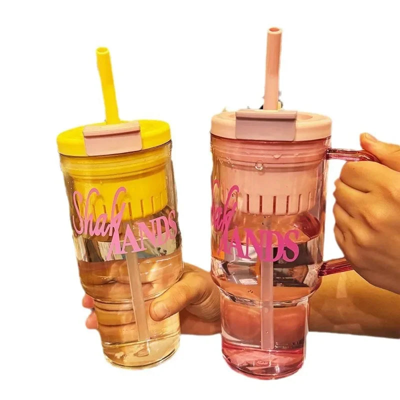 Summer New Large Capacity Fresh Water Bottle High Aesthetic Dual Drink Straw Cup Men's Women's Simple Style Student Water Cup
