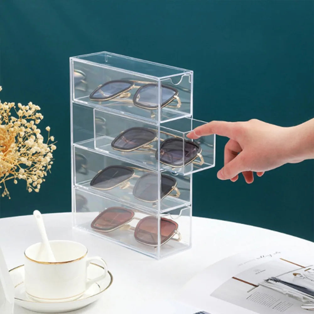 Multifunctional Acrylic Glasses Case Transparent Dustproof Storage Box Creative Drawer Style Desktop Organizer Cosmetic