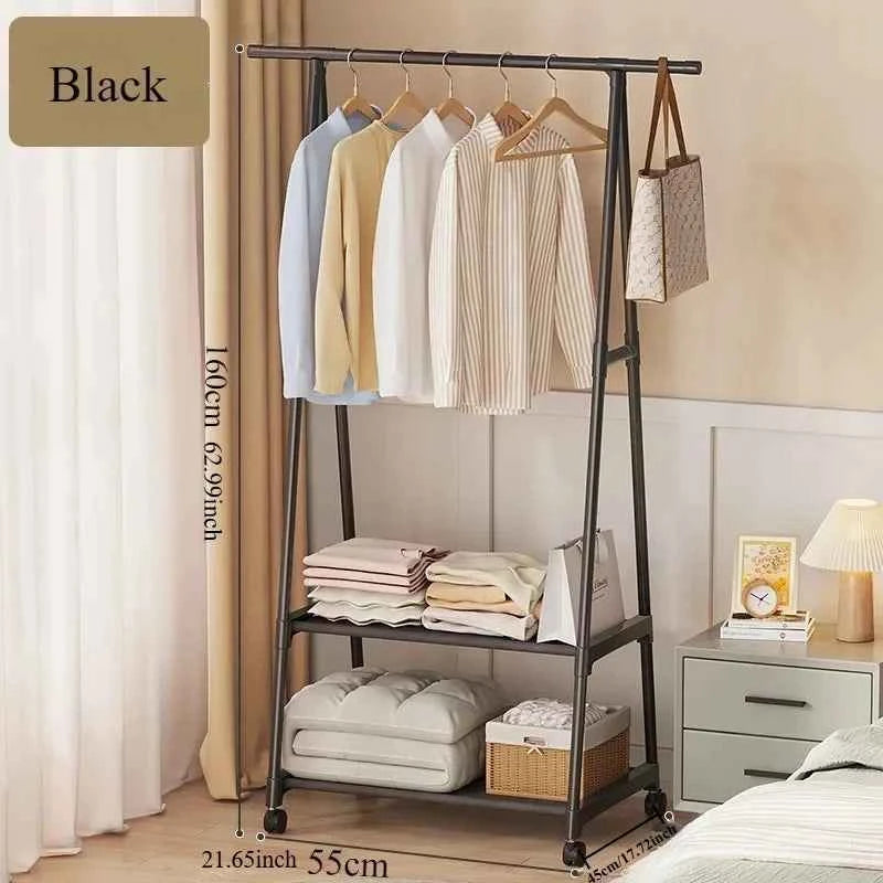Household Simple Hanging Clothes Rack Bedroom Mobile Clothes Hanger With Wheel Simple Portable Floor Triangle Hangers Shelves