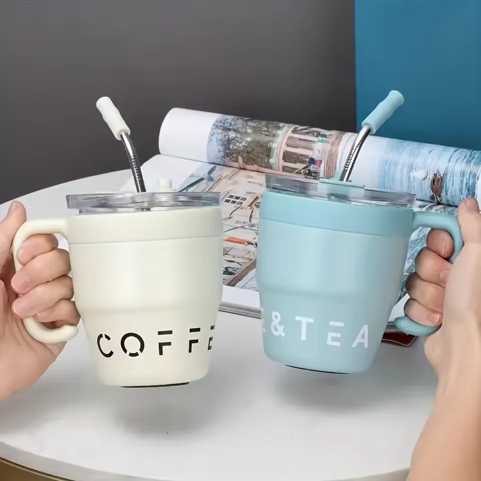 Cold for Straw Lid Bottle Outdoor Mug Thermos Hot with Tea Stainless 480ml Steel Drinks Milk Portable Water Cup Office Coffee