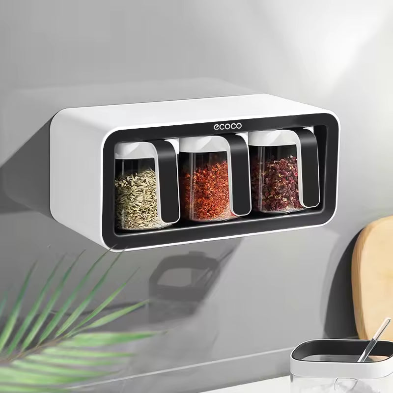 Seasoning Box with Integrated Multi-Grid, Storage, Salt, Aginomoto Bottle, Seasoning Jar, Home Combination Suit,Kitchen Supplies