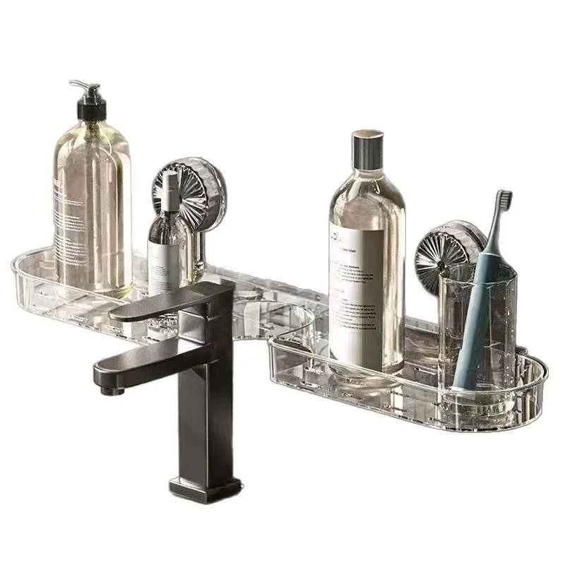 Bathroom Faucet Mount Storage Rack Wall Hanging Washstand Organizer Plastic No Drilling Required Drain Design Kitchen