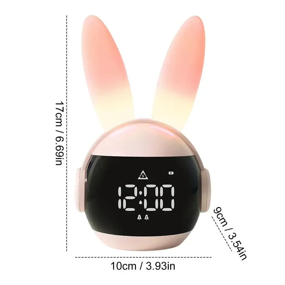 Bedroom Bedside Clock Creative Timing Night Light For Three Ways Wake Up Rechargeable Rabbit Alarm Clock Rainbow Animal Lamp