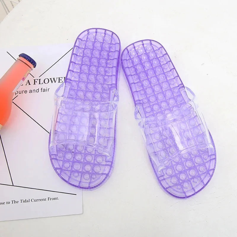 Bathroom Slippers For Men And Women Home Use Non-Slip Hollow Out Draining Shoe Bottom Massage Couple Soft Crystal Slippers Whole