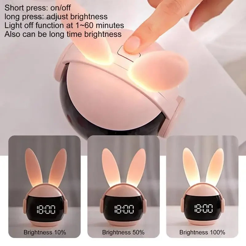 Bedroom Bedside Clock Creative Timing Night Light For Three Ways Wake Up Rechargeable Rabbit Alarm Clock Rainbow Animal Lamp