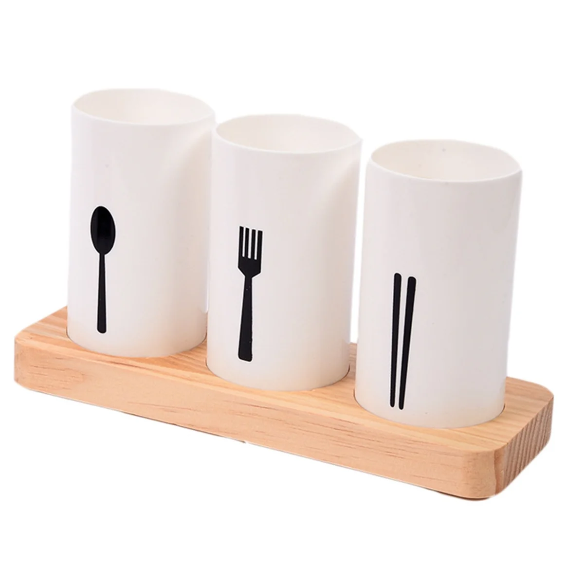 High-Quality Utensil Holder for Kitchen Counter with Wooden Base Large Round Cooking Utensil Holder