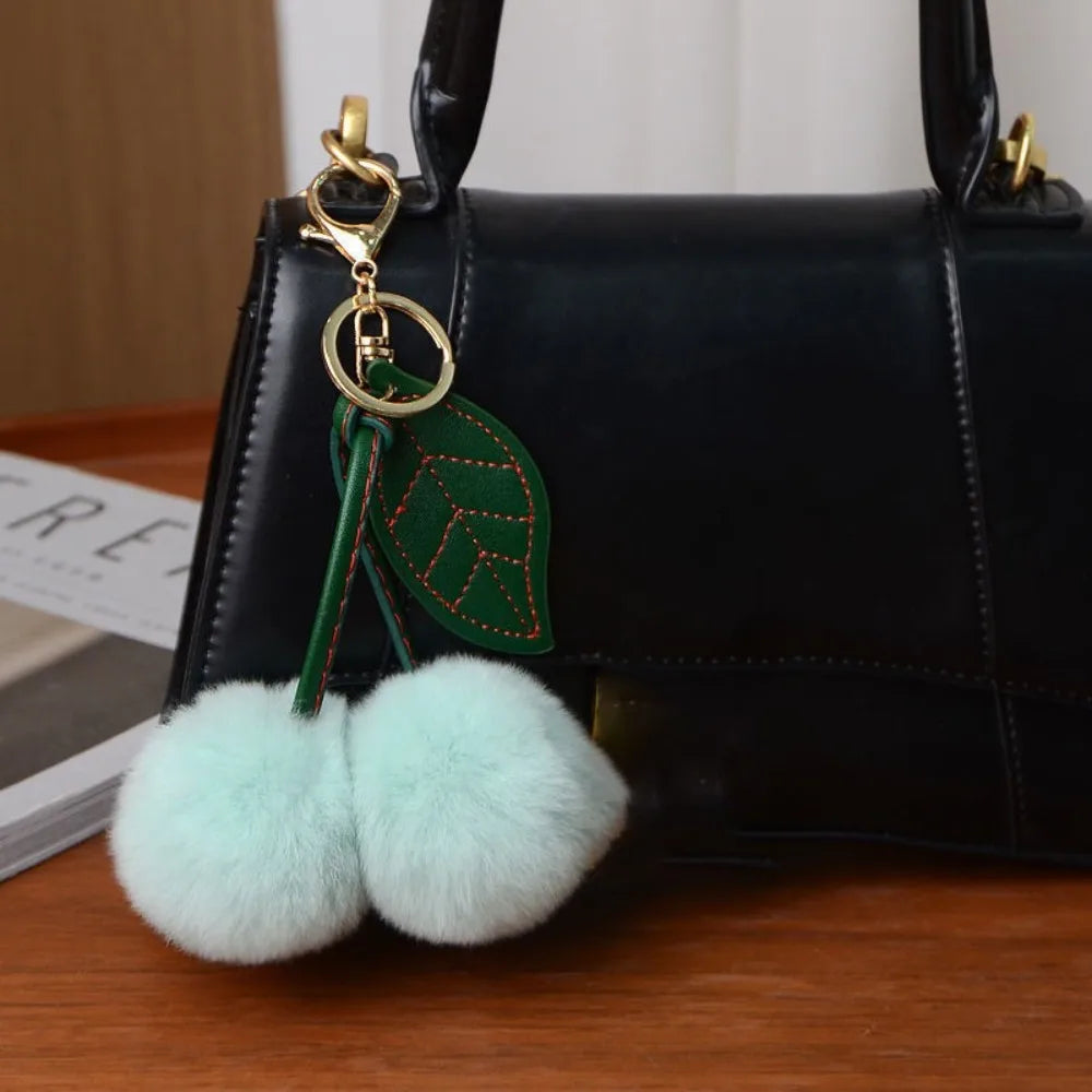 Cherry Plush Toy Keychain Otter Rabbit Hair Kawaii Cartoon Keychain Colorful Fluffy Women's Bag Pendant Backpack Car Key Pendant
