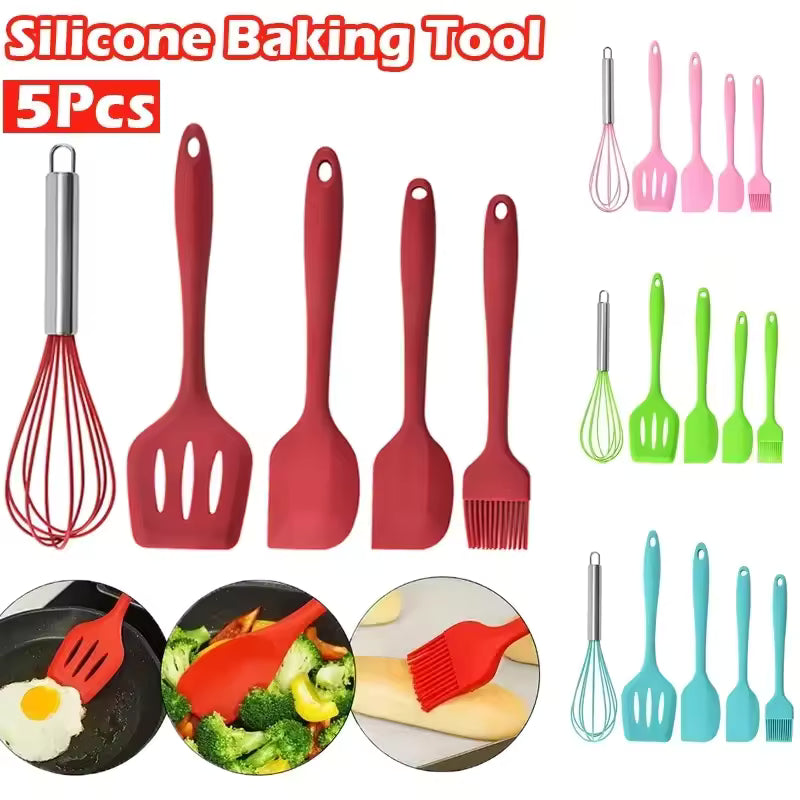Silicone baking 5-piece set of scraper, oil brush, shovel, egg beater, high-temperature baking tool set