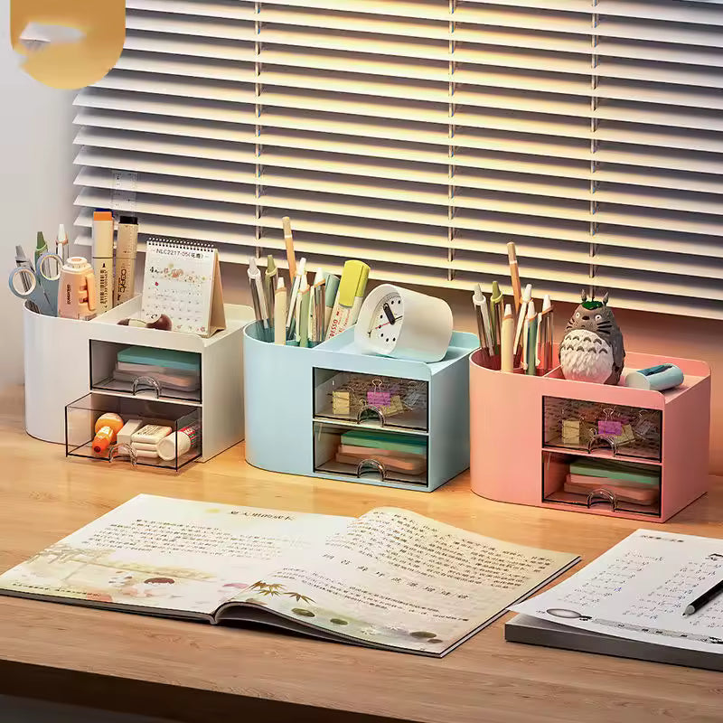 Pen holder office desktop storage box, large capacity student stationery sorting box, desk storage shelf