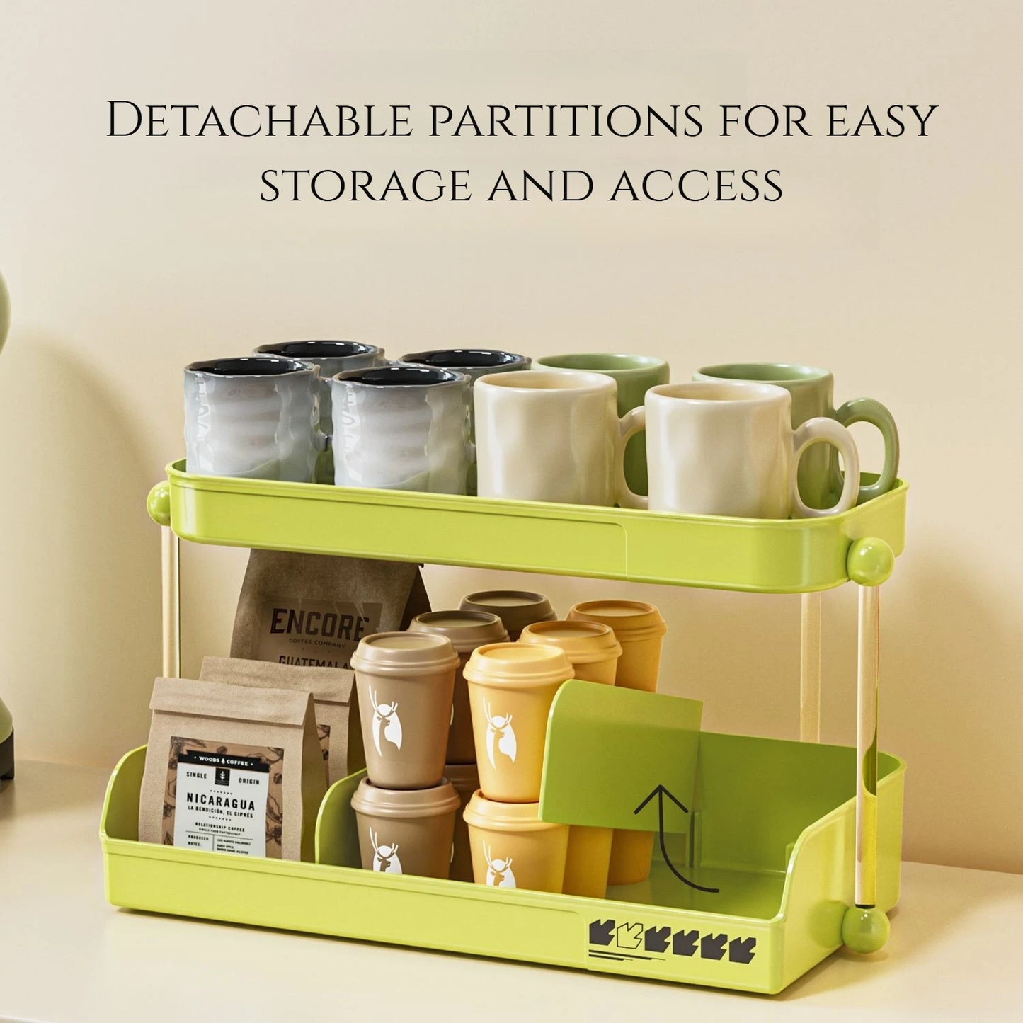 Multi-Layer Tea and Mug Storage Rack Countertop Organizer Space-Saving Tea Bag Holder for Kitchen Office and Coffee Bar