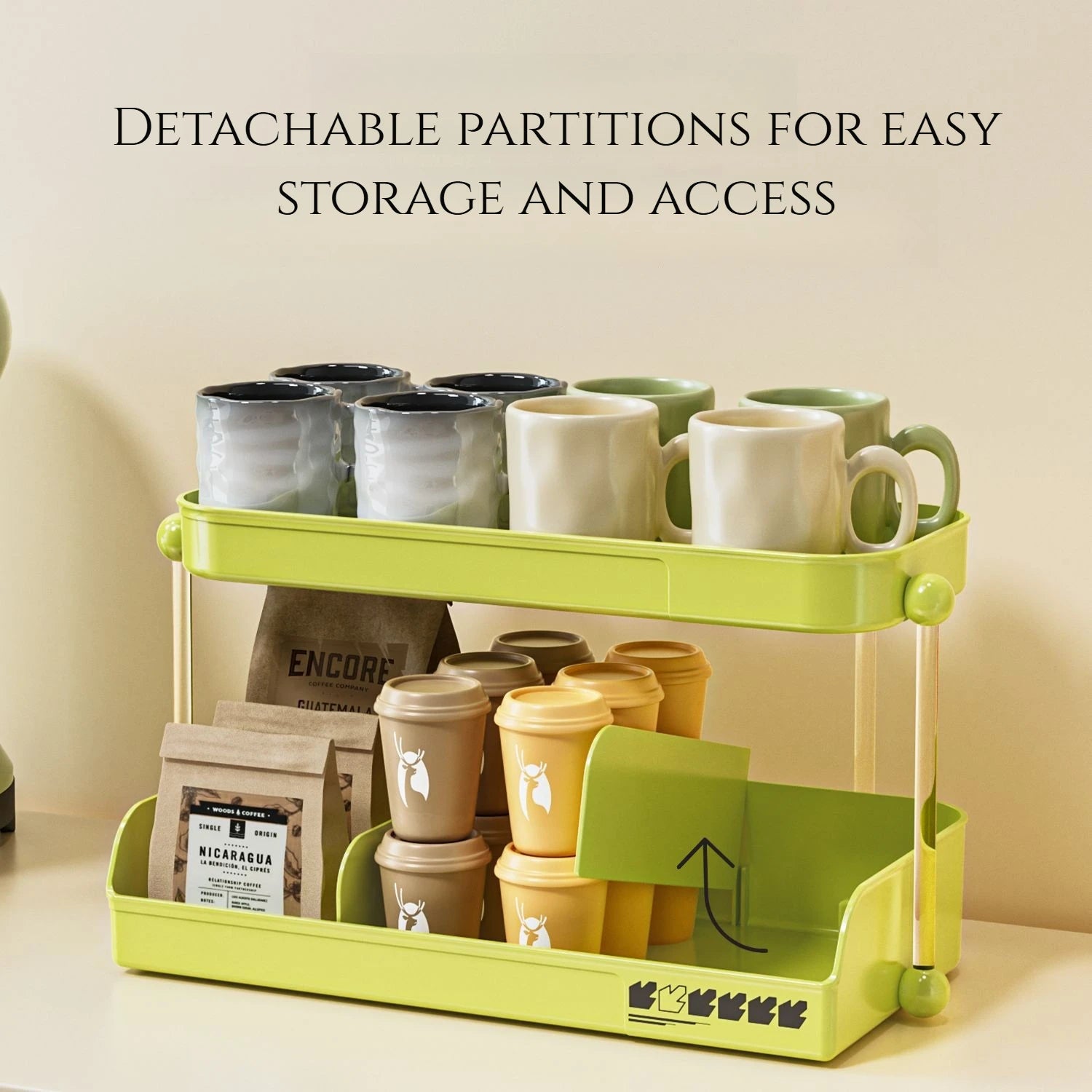 Multi-Layer Tea and Mug Storage Rack Countertop Organizer Space-Saving Tea Bag Holder for Kitchen Office and Coffee Bar