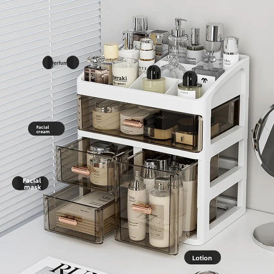 Desktop large capacity storage box, skincare product sorting rack, student stationery multi-layer drawer storage box